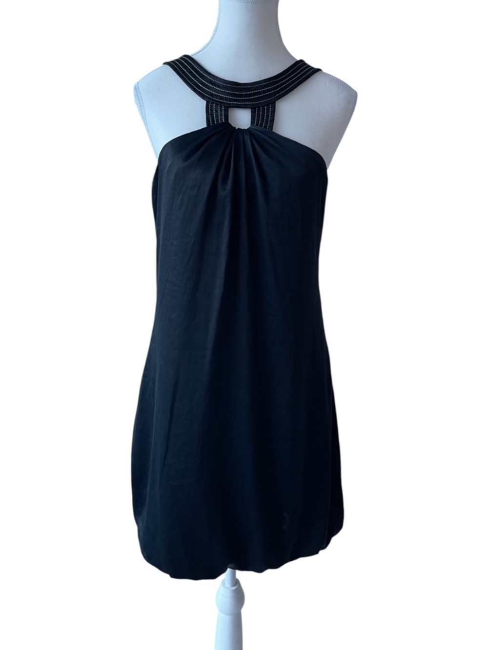 Grama Black Halter Mini Dress with Gold Detail Neckline Size Medium